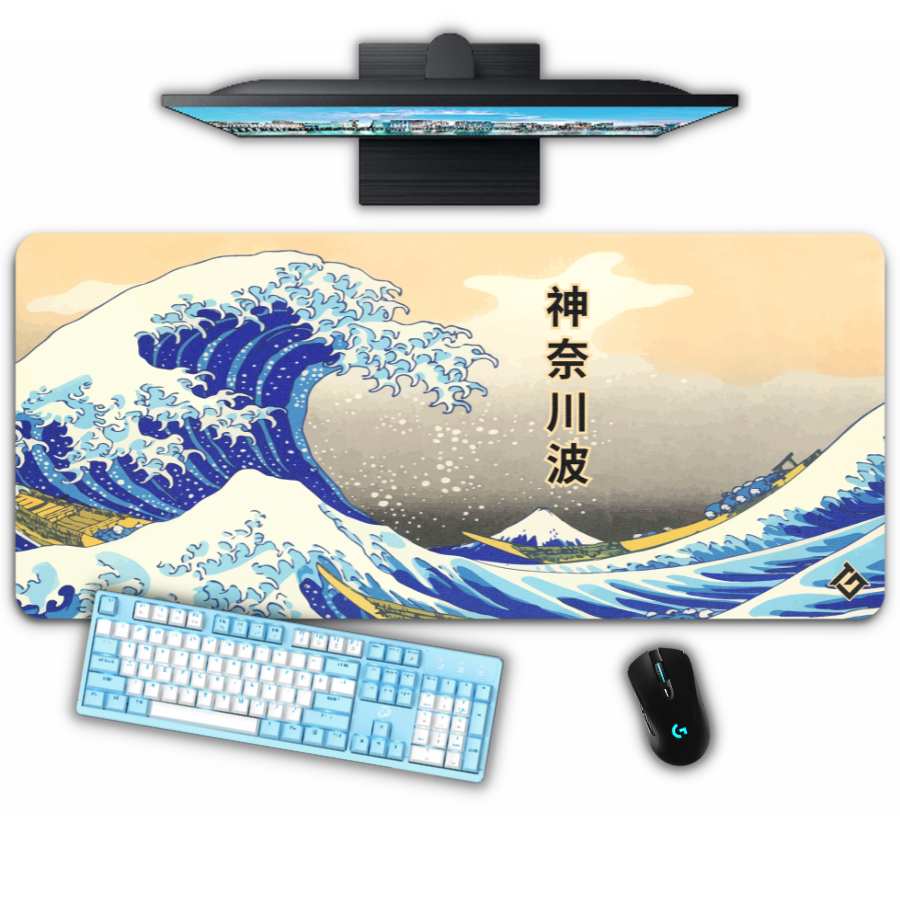 Tapis de Souris Gaming XXL 800 x 300 mm Japon Art Kanagawa Surf et