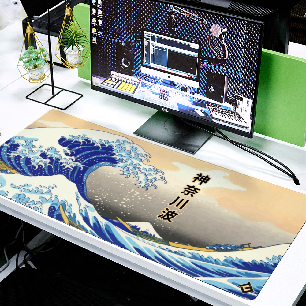 Tapis de souris japonais Great Wave, Tapis de bureau de jeu noir