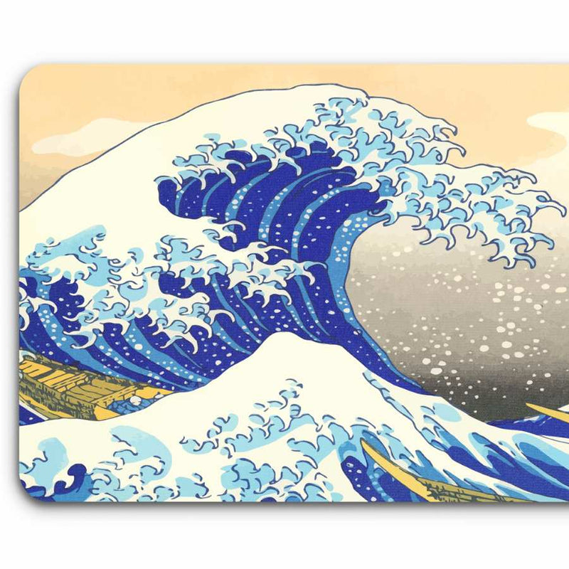 Tapis de souris japonais XL Tapis de souris de jeu Grande vague de Kanagawa  et soleil Aquarelle Tapis de bureau complet 30 x 40,5 cm, bords cousus